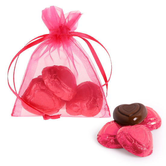 Milk Chocolate Hearts in Chiffon Pouch