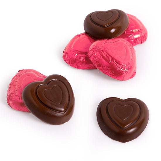 Bulk Milk Chocolate Hearts in Assorted Pink Foil