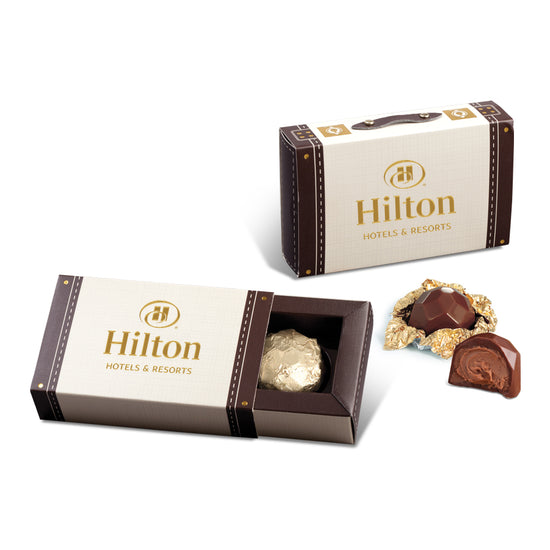 2pc Suitcase Truffle Box with Custom Hotstamp