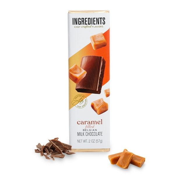 Ingredients - Milk Chocolate Caramel Filled 2oz Bar