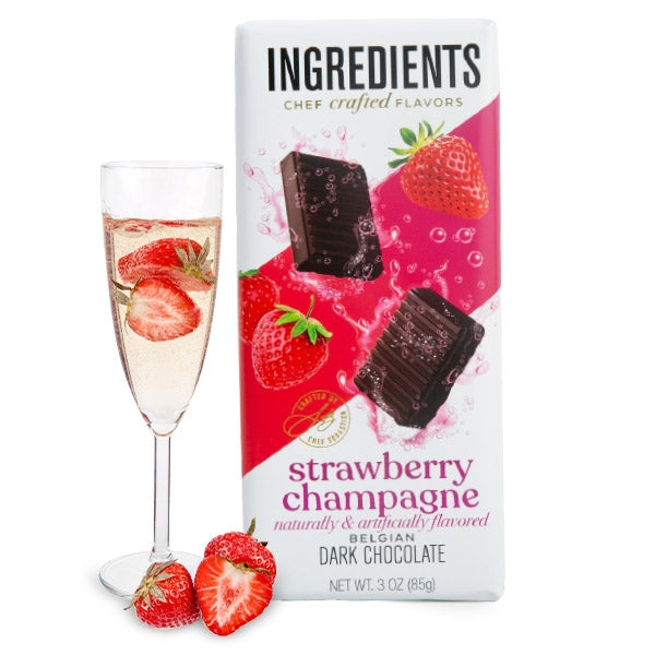 Ingredients - Strawberry Champagne Dark Chocolate 3oz Bar