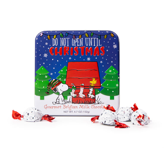 Holiday - Peanuts®  Christmas Square Tin w/ 13 Twist Wrapped Milk Chocolate Truffles